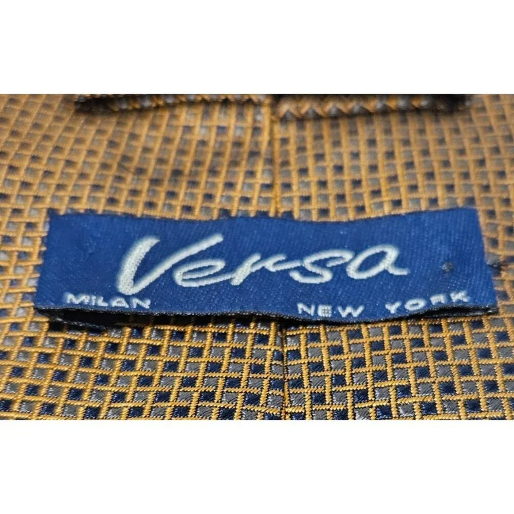 Versa Milan New York Men's Tie 100% Silk Hand Made Gold Blue 3.75" by  58" - Picture 3 of 4